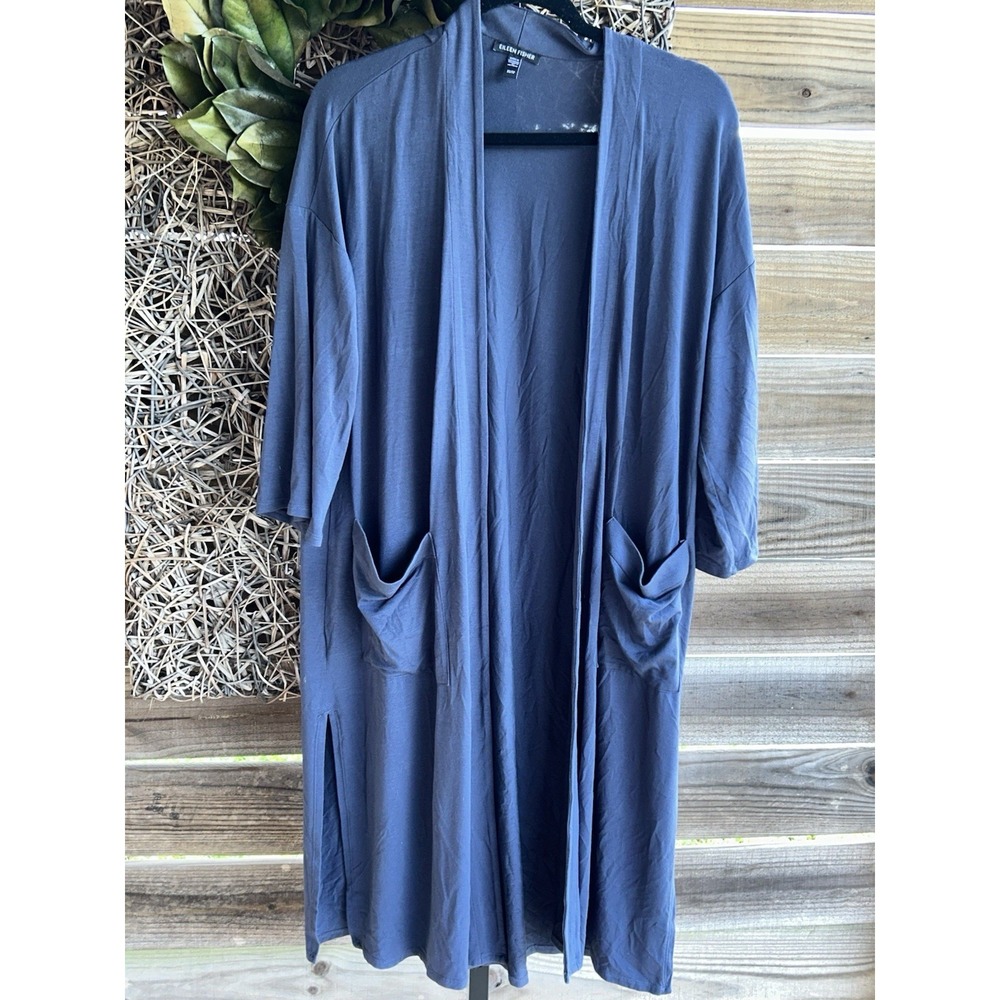 Eileen Fisher Indigo Blue Fluid Tencel Knit Duster Long Cardigan XS